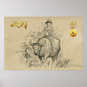Water Buffalo Kid Chinese Ox Year 2021 HorP Post i Poster