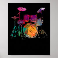 Water Color Style Drummer Drum Set Drummer