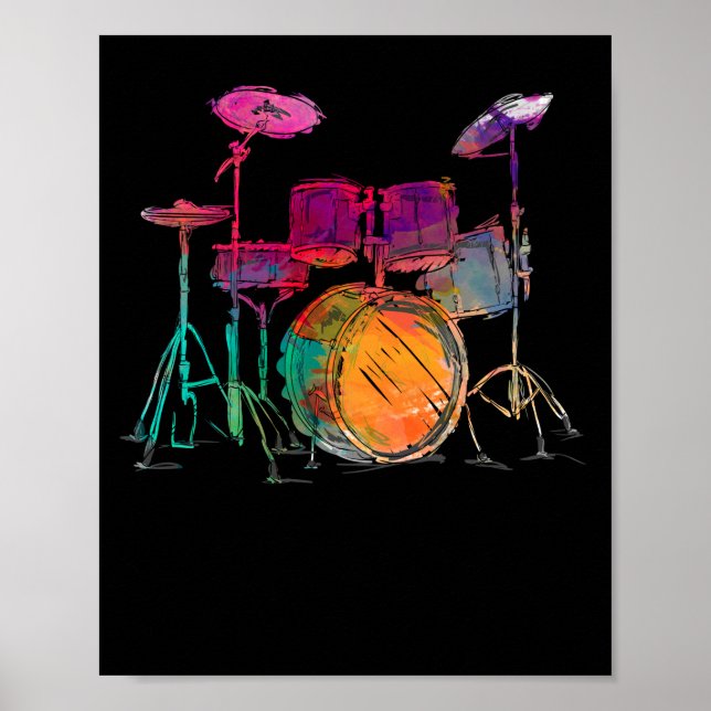 Water Color Style Drummer Drum Set  Drummer Poster (Vorne)