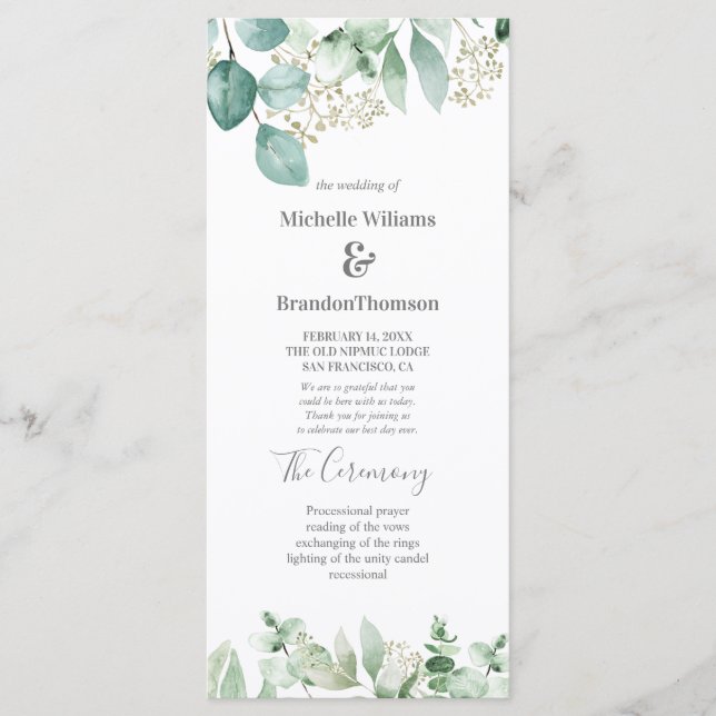Water colored for wedding Eucalyptus Programm (Vorderseite)