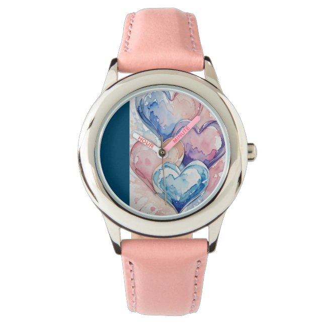 Water Colour Painted Hearts  Armbanduhr (Vorderseite)