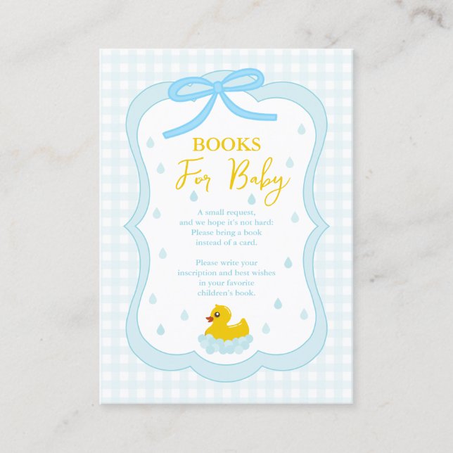Water Droplets Gingham Baby Shower Books For Baby Begleitkarte (Vorderseite)