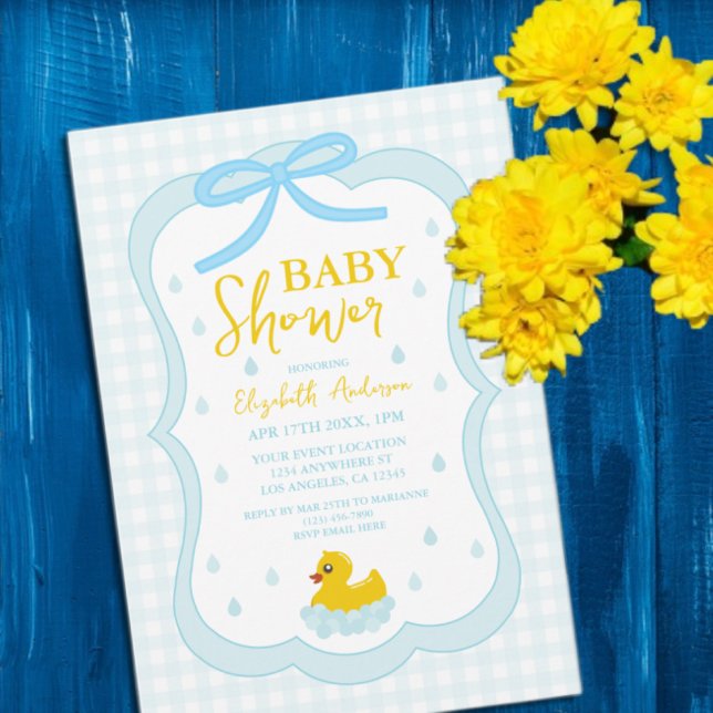 Water Droplets Gingham Boy Baby Shower Einladung (Von Creator hochgeladen)