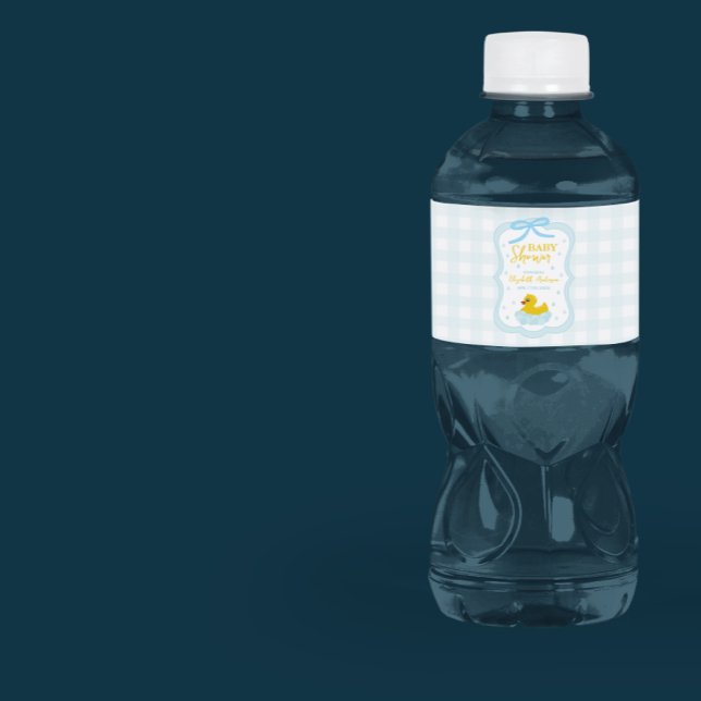 Water Droplets Gingham Boy Baby Shower Wasserflaschenetikett (Von Creator hochgeladen)