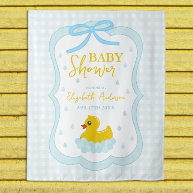 Water Droplets Gingham Boy Baby Shower Welcome Wandteppich (Von Creator hochgeladen)