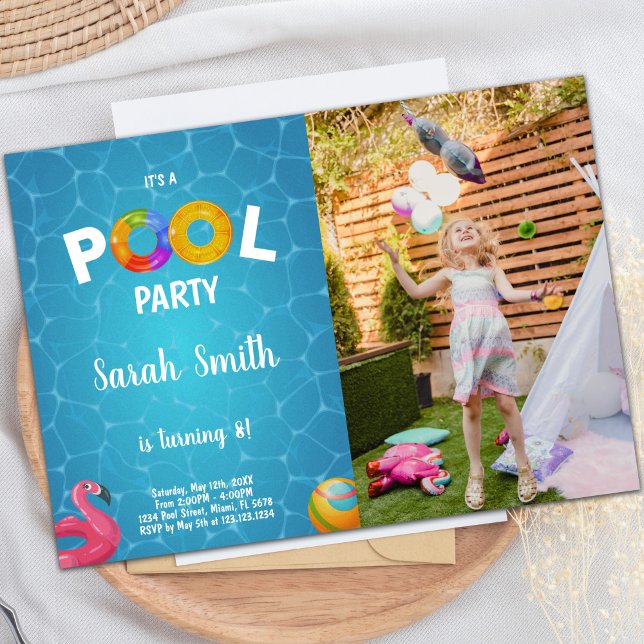 Water Flamingo Pool Geburtstag Einladungen Foto (Water Flamingo Pool Birthday Invitations photo)