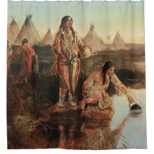 Water For Camp By Charles Marion Russell Duschvorhang