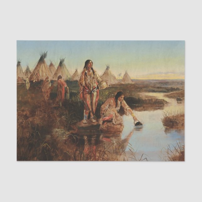 "Water for Camp" Cowboy Art von Charles Russell Seidenpapier (Vorderseite)
