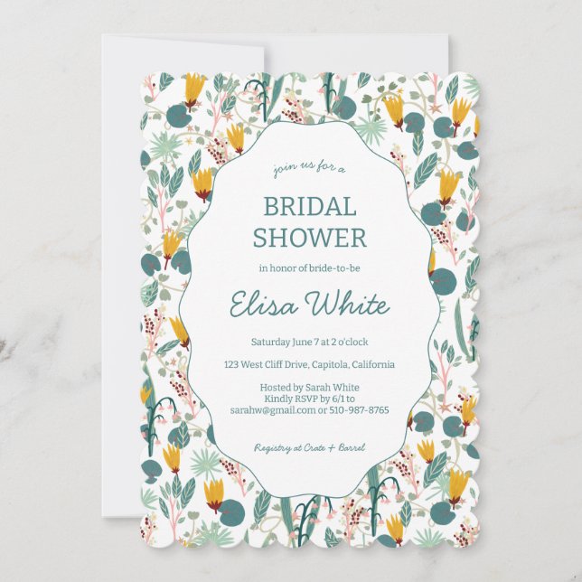Water Garden Floral Bridal Shower Cute CUSTOM  Einladung (Vorderseite)