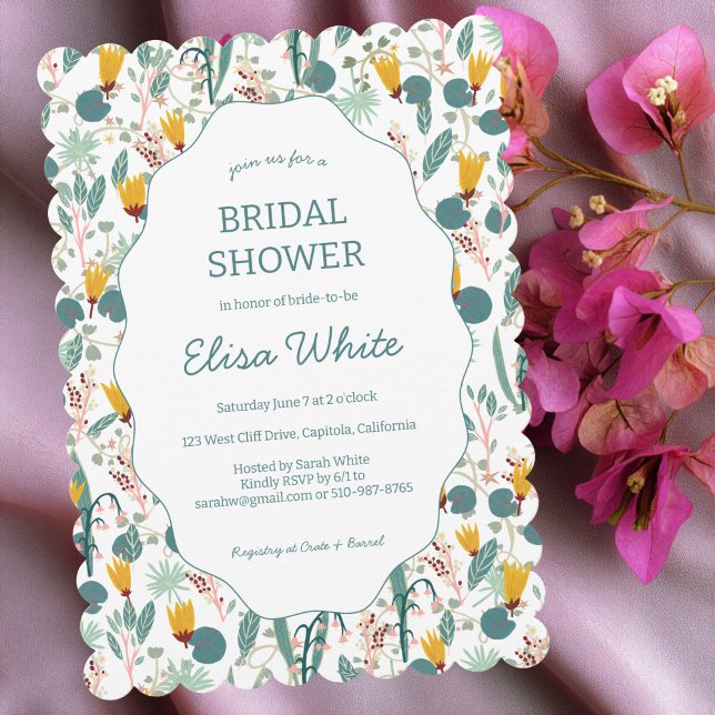 Water Garden Floral Bridal Shower Cute CUSTOM  Einladung (Water Garden Floral Bridal Shower Cute CUSTOM Scalloped Invitation
)