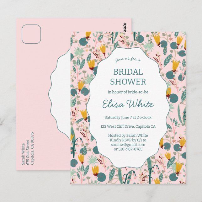 Water Garden Floral Bridal Shower Cute CUSTOM  Postkarte (Vorne/Hinten)