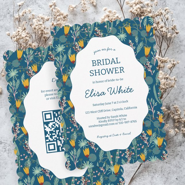 Water Garden Floral Bridal Shower Cute CUSTOM QR Einladung (Water Garden Floral Bridal Shower Cute CUSTOM QR Code Scalloped Invitation
)