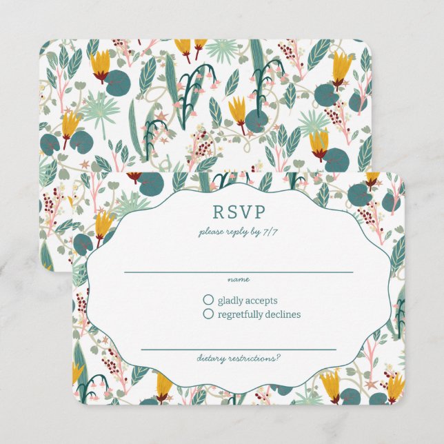 Water Garden Floral Bridal Shower Cute CUSTOM RSVP Karte (Vorne/Hinten)