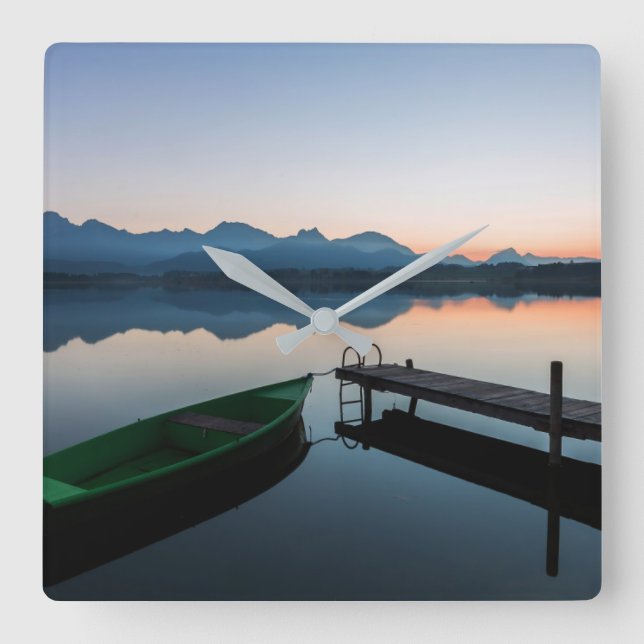 Water | Lake Hopfen Bavarian Alps Germany Quadratische Wanduhr (Vorderseite)