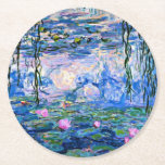 Water Lilies, 1919, von Claude Monet, Runder Pappuntersetzer<br><div class="desc">Water Lilies,  1919 berühmtes Gemälde von Claude Monet,  mit farblich abgestimmten Festfarben pinkisch-lila und Monet blau,  bereit zu mischen und zu ergänzen.</div>