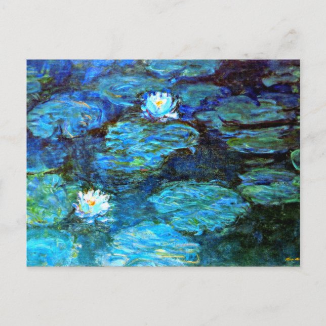 Water Lilies (blau) von Claude Monet Postkarte (Vorderseite)