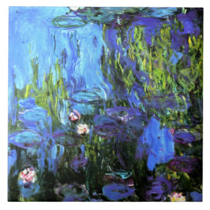 Water Lilies, Blue Indigo, Fine Art, Fliese