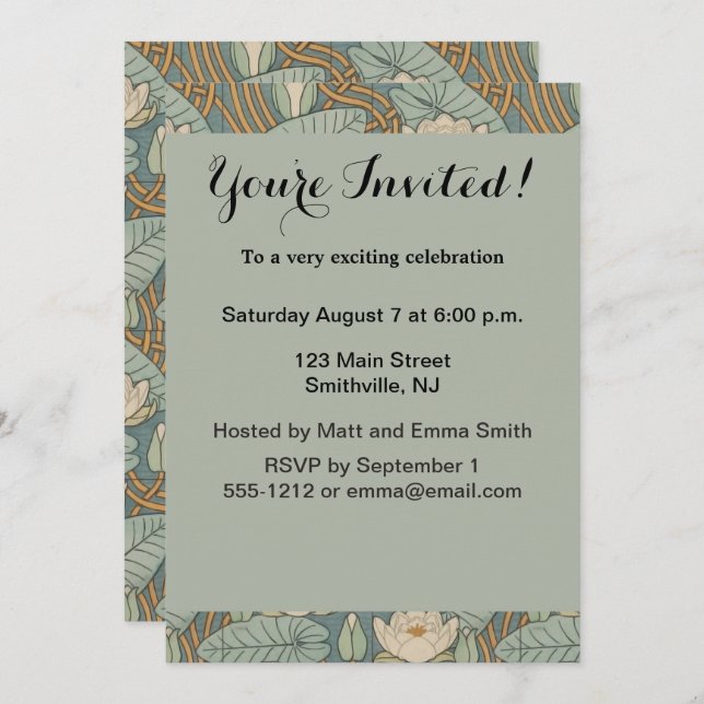 Water Lilies Lily Art Nouveau Natur Einladung (Vorne/Hinten)