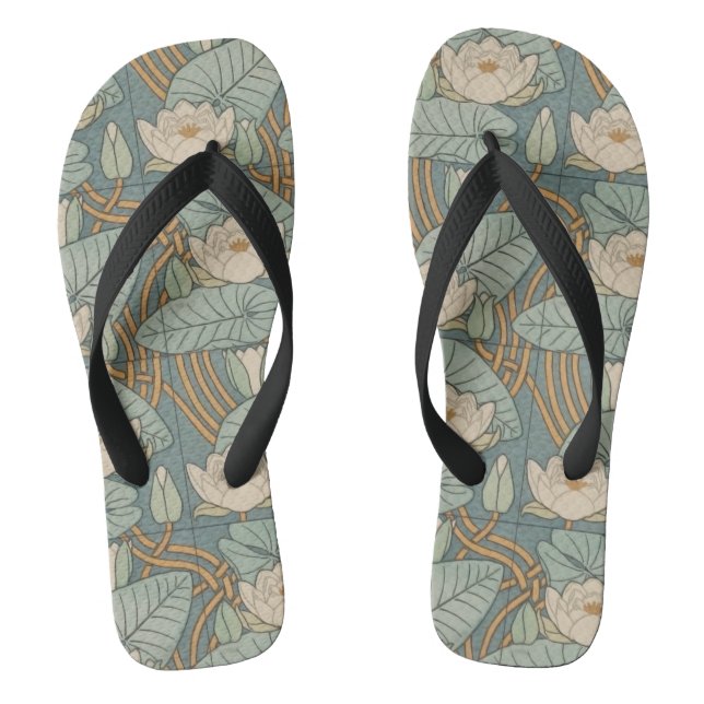 Water Lilies Lily Art Nouveau Natur Flip Flops (Fußbett)