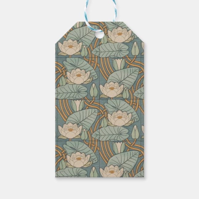 Water Lilies Lily Art Nouveau Natur Geschenkanhänger (Vorderseite)