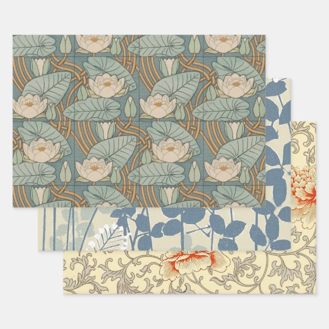 Water Lilies Lily Art Nouveau Natur Geschenkpapier Set (Set)