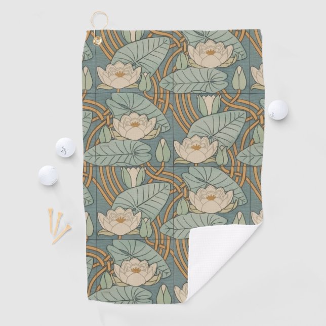 Water Lilies Lily Art Nouveau Natur Golfhandtuch (Insitu)