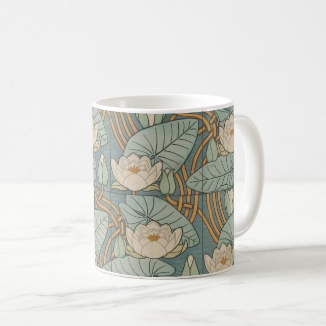 Water Lilies Lily Art Nouveau Natur Kaffeetasse (VorderseiteRechts)