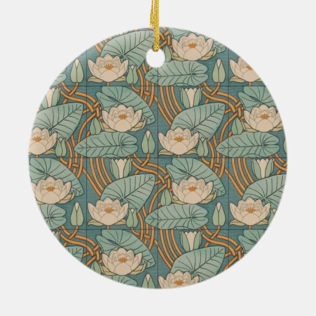Water Lilies Lily Art Nouveau Natur Keramik Ornament (Hinten)