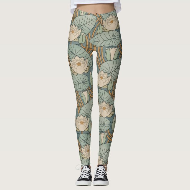 Water Lilies Lily Art Nouveau Natur Leggings (Vorderseite)