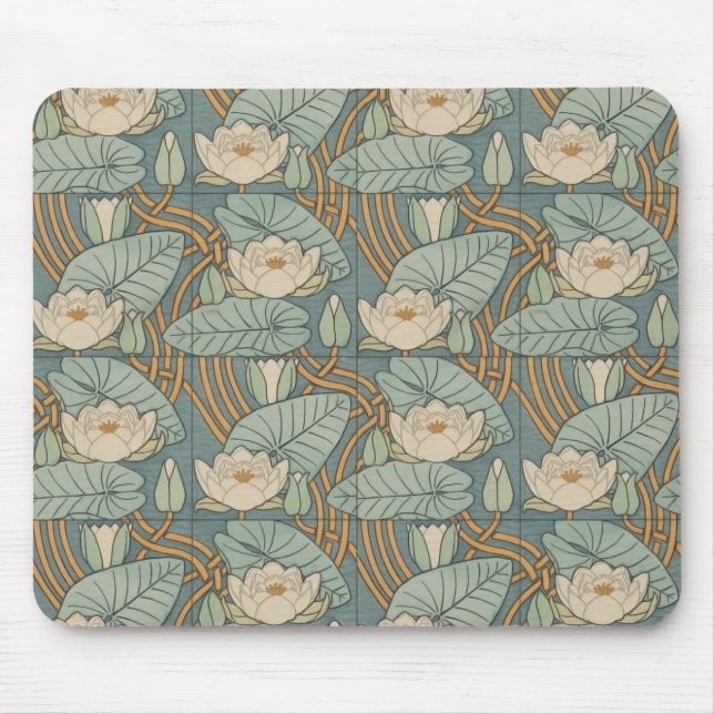 Water Lilies Lily Art Nouveau Natur Mousepad (Vorne)