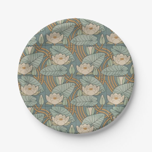 Water Lilies Lily Art Nouveau Natur Pappteller (Vorderseite)