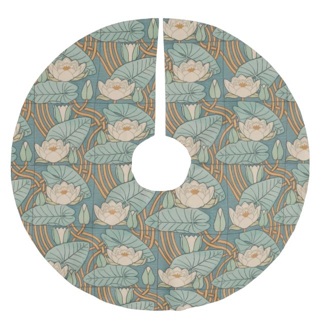 Water Lilies Lily Art Nouveau Natur Polyester Weihnachtsbaumdecke (Vorderseite)