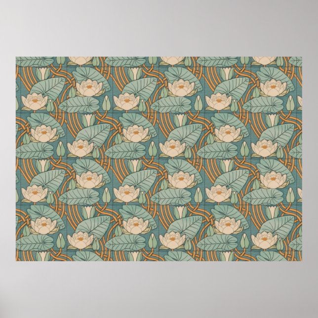 Water Lilies Lily Art Nouveau Natur Poster (Vorne)