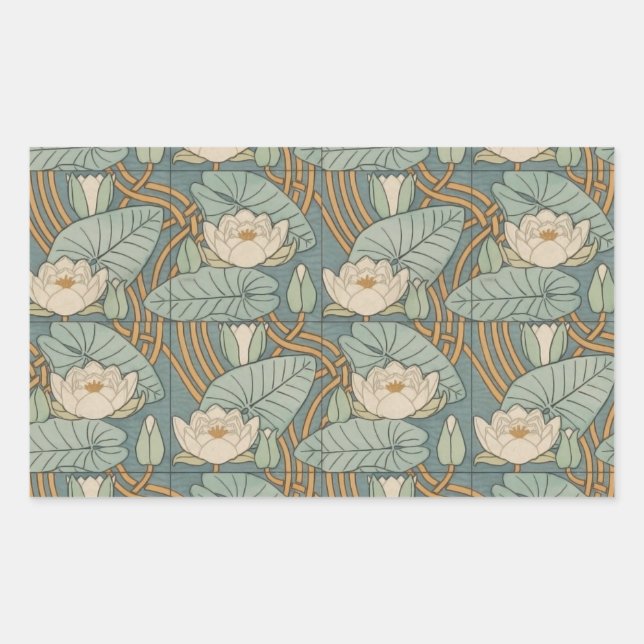 Water Lilies Lily Art Nouveau Natur Rechteckiger Aufkleber (Vorderseite)