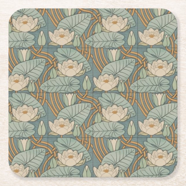 Water Lilies Lily Art Nouveau Natur Rechteckiger Pappuntersetzer (Vorderseite)