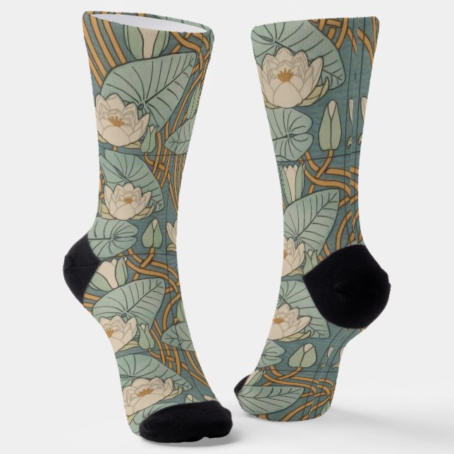 Water Lilies Lily Art Nouveau Natur Socken (Gewinkelt)