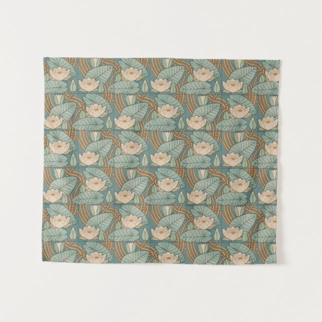 Water Lilies Lily Art Nouveau Natur Wandteppich (Vorderseite (Horizontal))