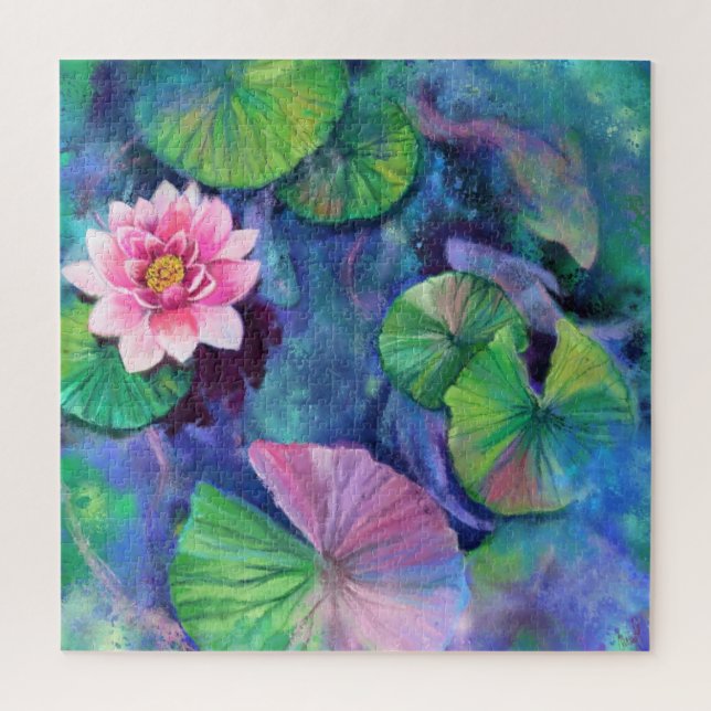 Water Lilies Pink Blume Jigsaw Puzzle - Malerei (Vertikal)