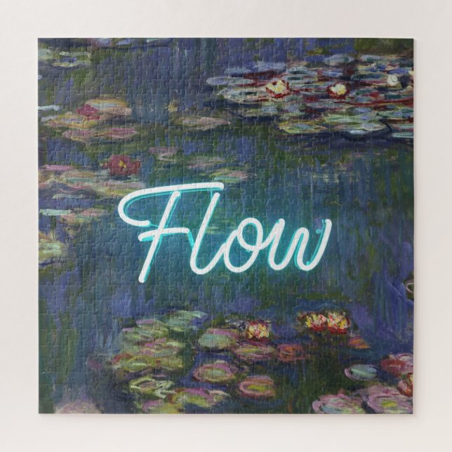 Water Lilies Remix – Neon “FLOW” Wall Art & Gifts Puzzle (Vertikal)