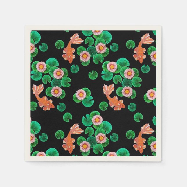 Water Lilies und Koi Fish Napkins Serviette (Vorderseite)