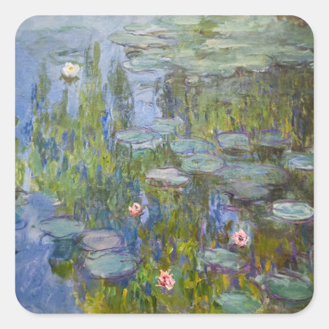 Water Lilies von Claude Monet Klassik Impressionis Quadratischer Aufkleber (Vorderseite)