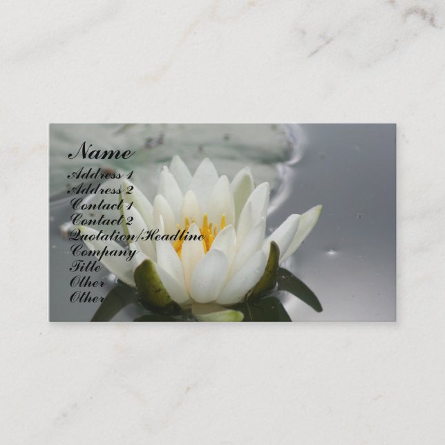 Water Lily Lotus Blossom Floral Business Card Visitenkarte (Vorderseite)