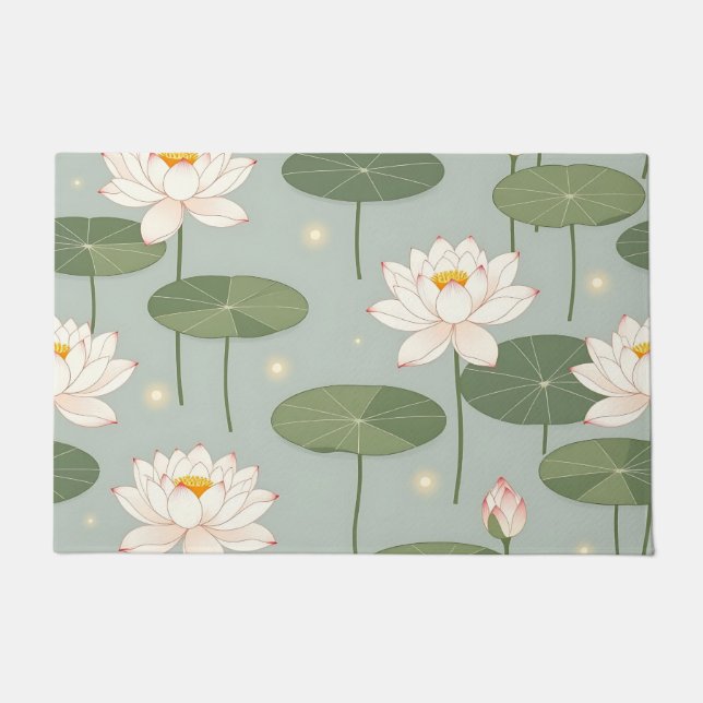 Water Lily Lotus Pond Pattern Fußmatte (Vorderseite)