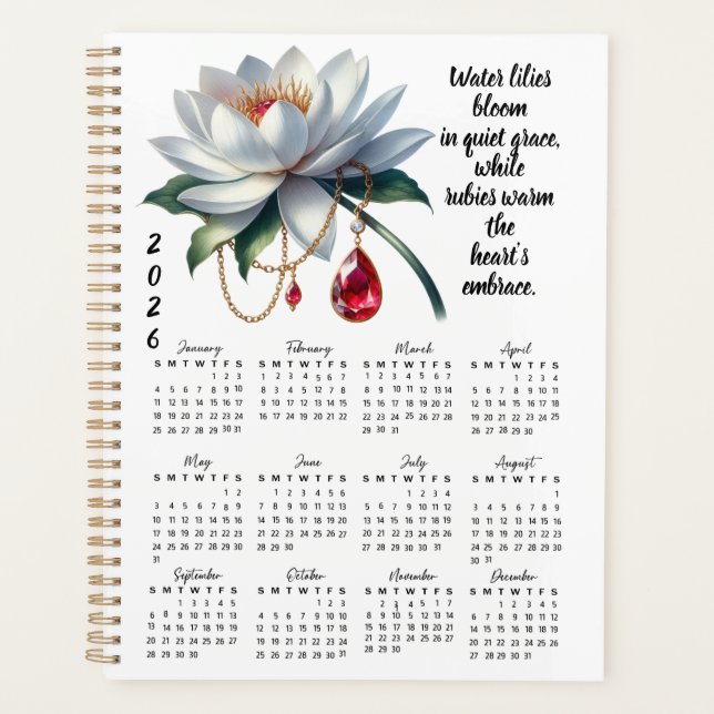 Water Lily & Ruby July-Verse – 2026 Gesamtjahr  Planer (Vorderseite)