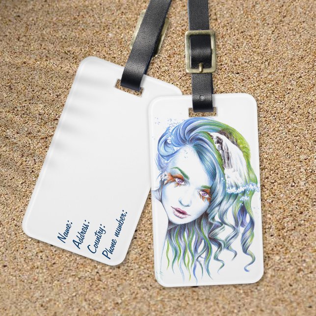 Water Meerjungfrau Mädchen Surreal Fantasy Portrai Gepäckanhänger (Von Creator hochgeladen)