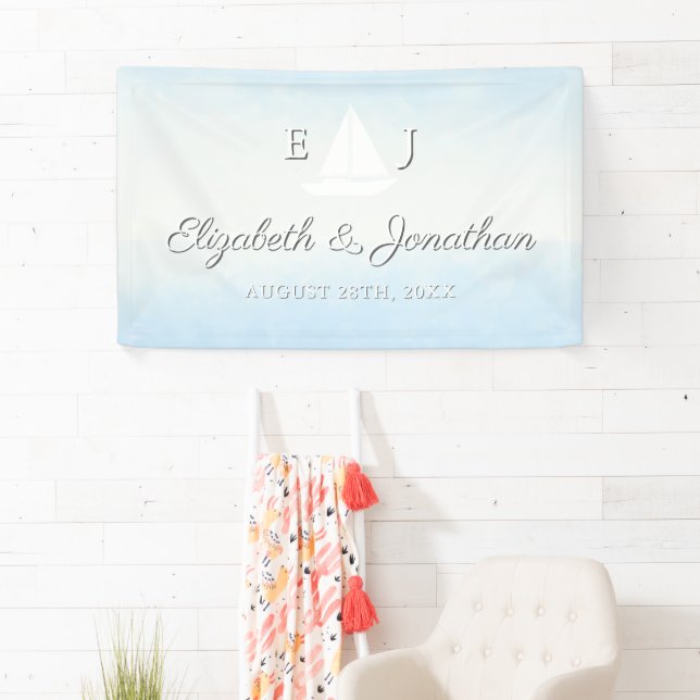 Water Meets Sky Watercolor Wedding Banner (Insitu)