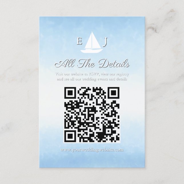 Water Meets Sky Watercolor Wedding Details Begleitkarte (Vorderseite)