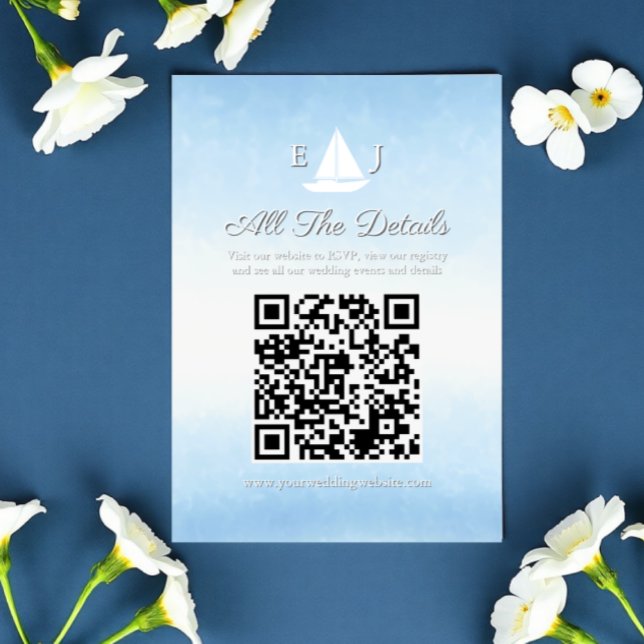Water Meets Sky Watercolor Wedding Details Begleitkarte (Von Creator hochgeladen)