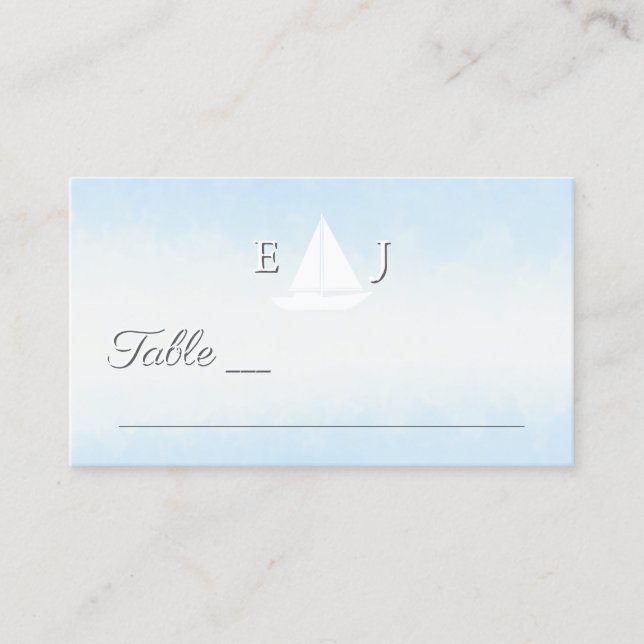 Water Meets Sky Watercolor Wedding Platzkarte (Vorderseite)