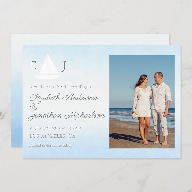 Water Meets Sky Watercolor Wedding Save The Date (Vorne/Hinten)